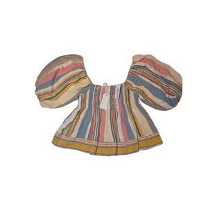By Together Small Women's Babydoll Puff Sleeve Pastel Top Stripes Spring 90s NWT